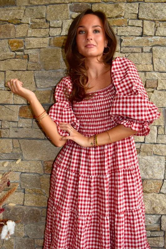 Nonni Gingham Darling Dress Sangria